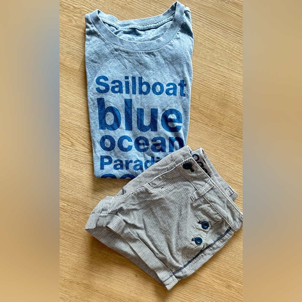 ⛵️ Sailing Set - Cotton Tee & Striped Preppy Shorts